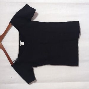 H&M Black Thick Knit Vneck Short Sleeve Top Size Medium